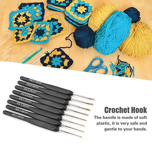 Hilitand 8Pcs Black Fine Soft Handle Crochet Hooks Set, 1mm 1.25mm 1.5mm 1.75mm 2mm 2.25mm 2.5mm 2.75mm Plastic Knitting Crochet Hooks Ergonomic - Image 4