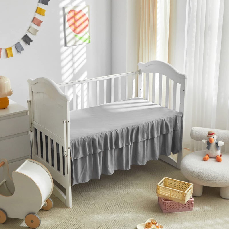 Uozzi Bedding Tufted Ruffle Crib Bedding Set 3 Pieces Baby Boho Quilted Comforter with Fitted Sheet and Bed Skirt - Cute Ruffled Shabby Chic Baby Bedding Soft Blanket Design Gray - Image 3
