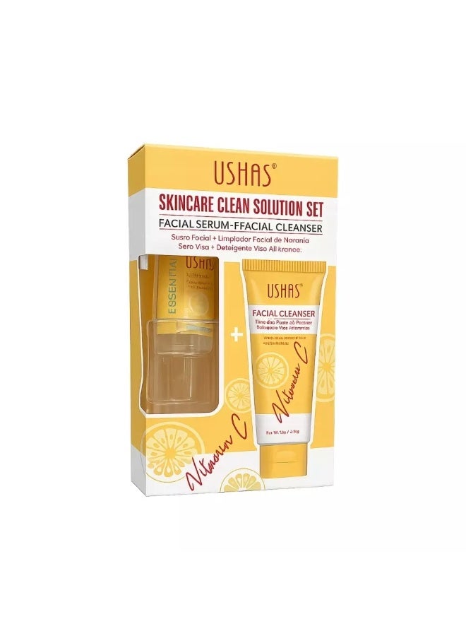 Ushas Vitamin C Enrick Skincare Clean Solution Set With Facial Serum 30ml and Facial Cleanser 93gms