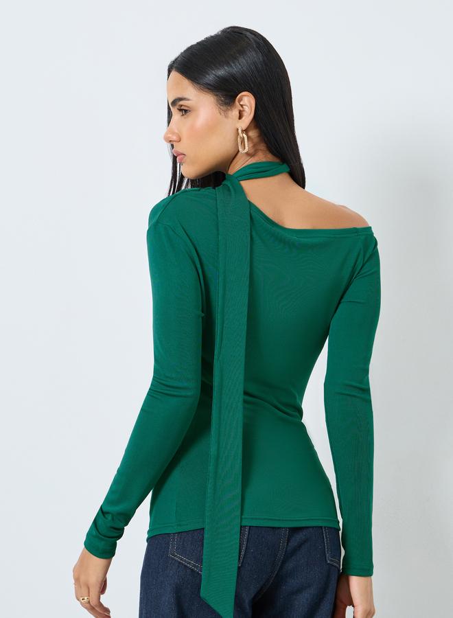 Styli Dark Green Long Sleeve Tie Neck Blouse - Image 5