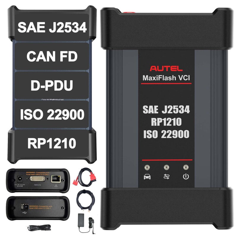 Autel MaxiFlash VCI Kit J2534 PassThru Programming Device Compatible with MS909MS909EVMS909CVUltra LiteElite II Pro Supports CAN FD DoIP RP1210 ECU Coding BMW Benz Programming