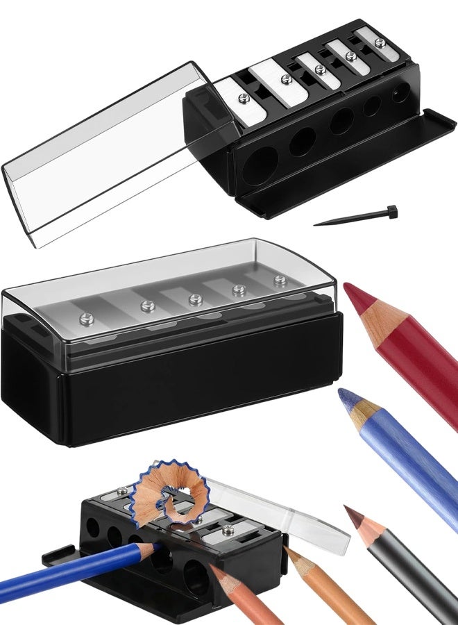 5 Hole Long Point Makeup Pencil Sharpener Black With Plastic Lid - Image 1