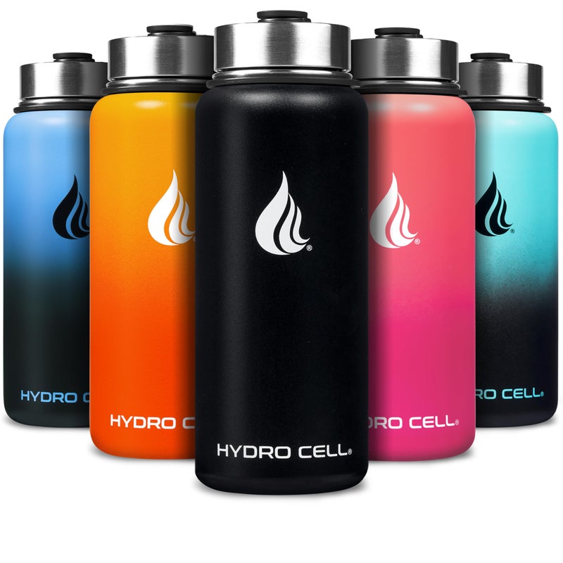 HYDRO CELL Stainless Steel Insulated Water Bottle with Straw For Cold Hot Drinks Metal Vacuum Flask with Screw Cap and Modern Leakproof Sport Thermos for Adults Black 32oz