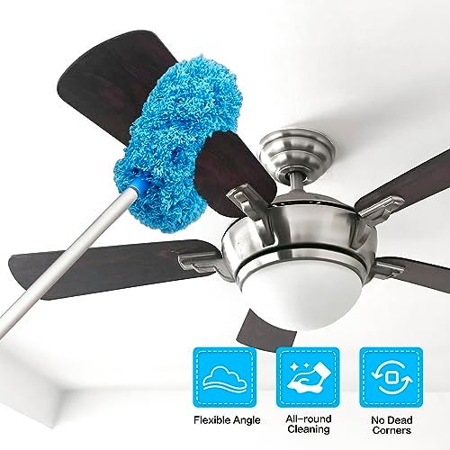 Heonay Ceiling Fan Cleaner Duster Reusable Microfiber Ceiling Fan Blade Cleaner Removable Duster with Extension Pole Adjusts 13 to 49.7 Inch for Cleaning Walls Bookshelves Furniture Door Window Top (Blue) - Image 2