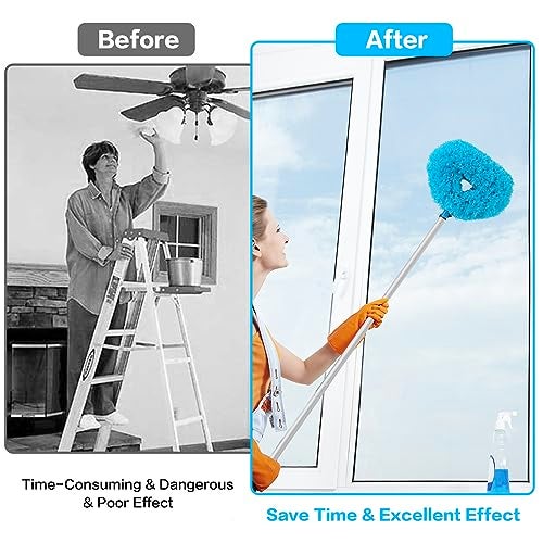 Heonay Ceiling Fan Cleaner Duster Reusable Microfiber Ceiling Fan Blade Cleaner Removable Duster with Extension Pole Adjusts 13 to 49.7 Inch for Cleaning Walls Bookshelves Furniture Door Window Top (Blue) - Image 4