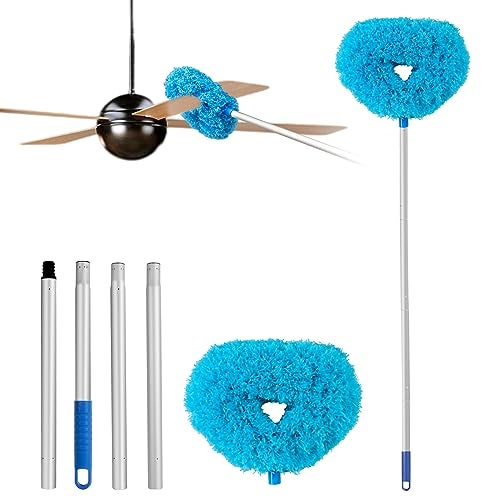 Heonay Ceiling Fan Cleaner Duster Reusable Microfiber Ceiling Fan Blade Cleaner Removable Duster with Extension Pole Adjusts 13 to 49.7 Inch for Cleaning Walls Bookshelves Furniture Door Window Top (Blue) - Image 1