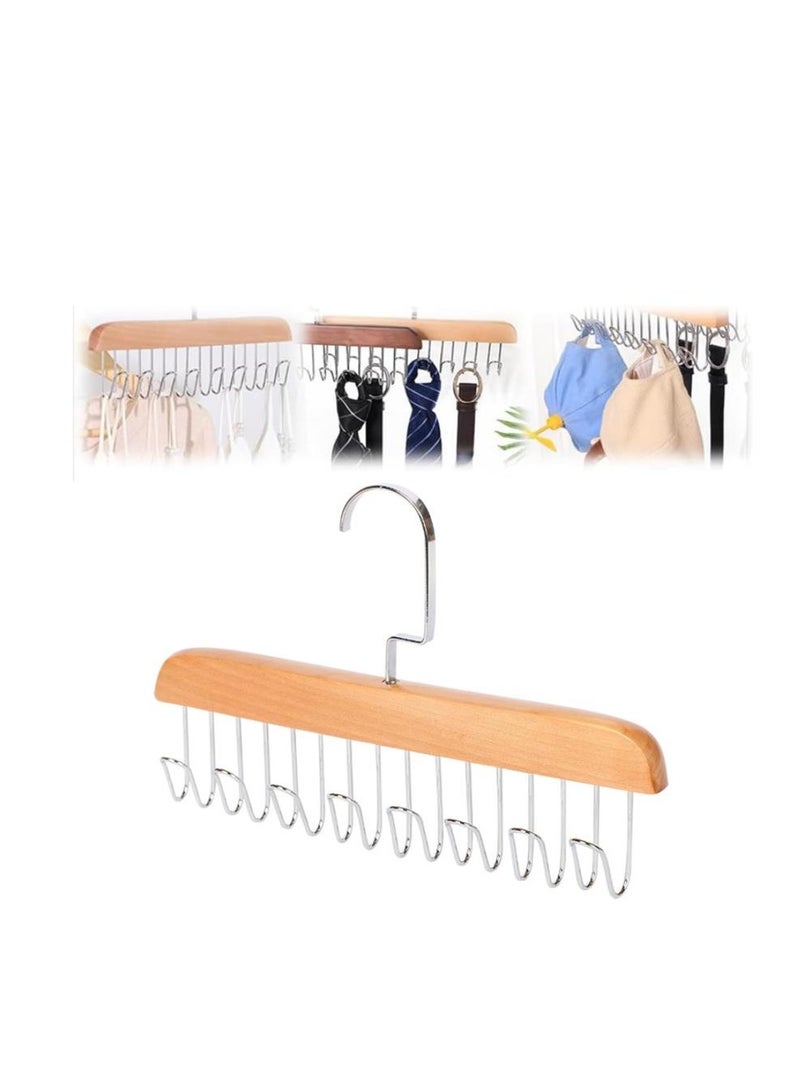 Golden Multifunctional Non-Slip Storage Hangers, Wooden Belt Hanger for Closet, Multi Hook Coat Hanger, Tank Top Bra Hanger, Closet Accessories Organizer Hooks for Belts,Ties,Scarf (8 Hooks, Natural)  - Image 1