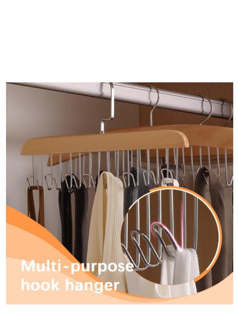 Golden Multifunctional Non-Slip Storage Hangers, Wooden Belt Hanger for Closet, Multi Hook Coat Hanger, Tank Top Bra Hanger, Closet Accessories Organizer Hooks for Belts,Ties,Scarf (8 Hooks, Natural)  - Image 3