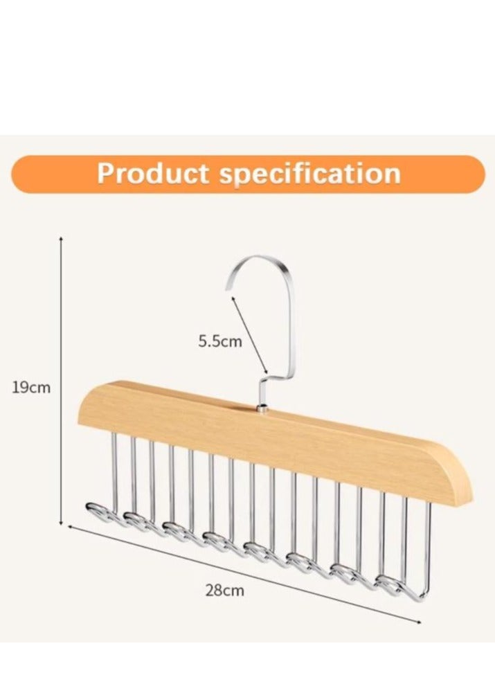 Golden Multifunctional Non-Slip Storage Hangers, Wooden Belt Hanger for Closet, Multi Hook Coat Hanger, Tank Top Bra Hanger, Closet Accessories Organizer Hooks for Belts,Ties,Scarf (8 Hooks, Natural)  - Image 2