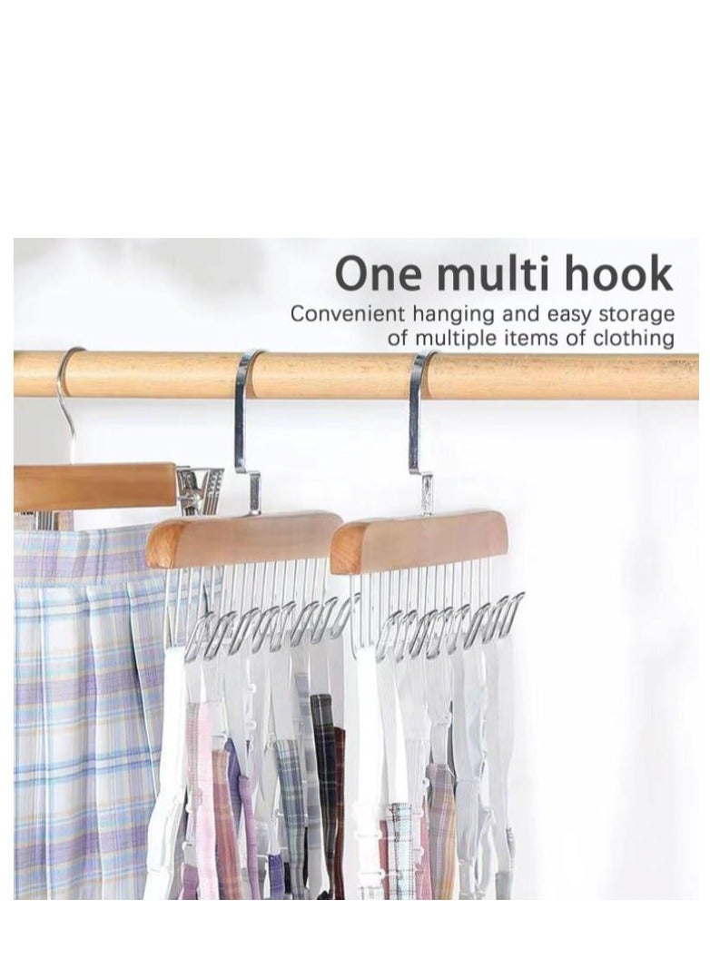 Golden Multifunctional Non-Slip Storage Hangers, Wooden Belt Hanger for Closet, Multi Hook Coat Hanger, Tank Top Bra Hanger, Closet Accessories Organizer Hooks for Belts,Ties,Scarf (8 Hooks, Natural)  - Image 4