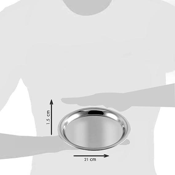 VOMI Stainless Steel Round Plate Set of 6 20cm Dia Classic Design Thali Set Mirror Finish Food Grade Steel Serving Plate for Dinner 20 CM - Image 3