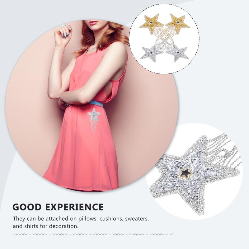 Star Shaped Rhinestone Clothes Patches DIY 4Pcs Wear Resistant Fabric Appliques For Jackets Hats - Image 4