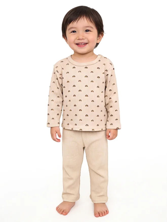 بابيز_بيسك Babies Basic Premium Ribbed Cotton Printed Short Sleeves T-Shirt and Pyjama Set