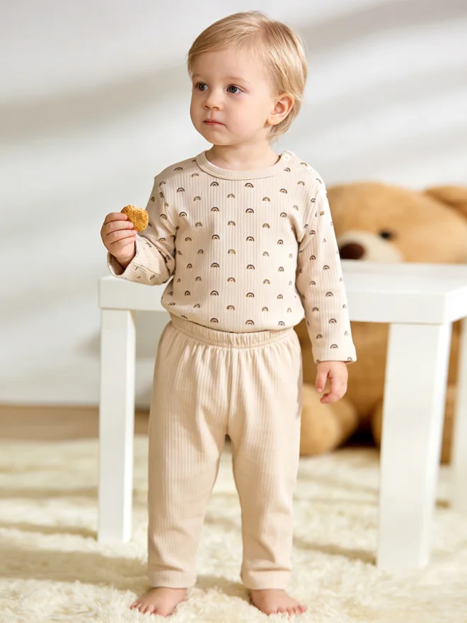 بابيز_بيسك Babies Basic Premium Ribbed Cotton Printed Short Sleeves T-Shirt and Pyjama Set