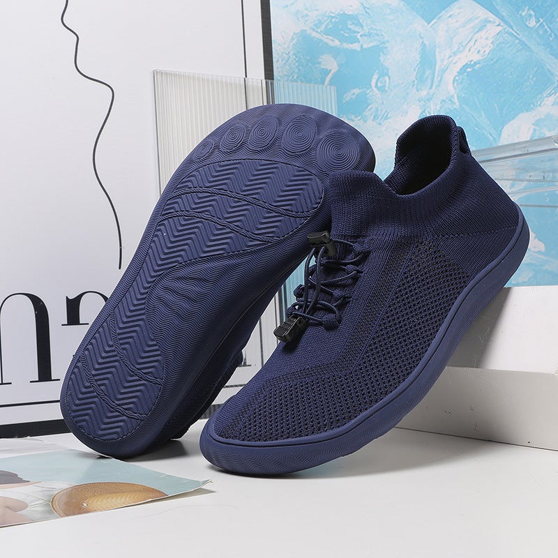 Generic Cross-border new wide head wide palm barefoot shoes wide last plus size tube fly woven breathable socks shoes non-slip casual shoes for men Dark blue