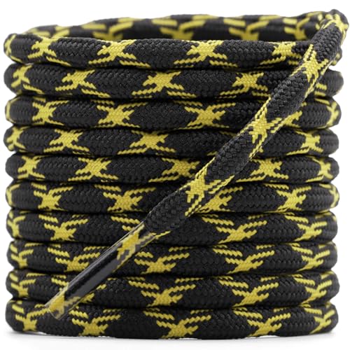 DELELE 2 Pair Round Wave Shape Non Slip Heavy Duty and Durable Outdoor Climbing Shoelaces Yellow&Black Hiking Shoe Laces Shoestrings-55 inch - Image 1