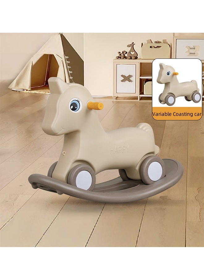Children's Rocking Horse Toy, 2 in 1 Baby Children's Rocking Horse, Coasting Car, Detachable Balance Plate And Silent Wheel, Anti-Slip Strip, Suitable For 1-6 Years Old Children (Coffee color) - Image 1