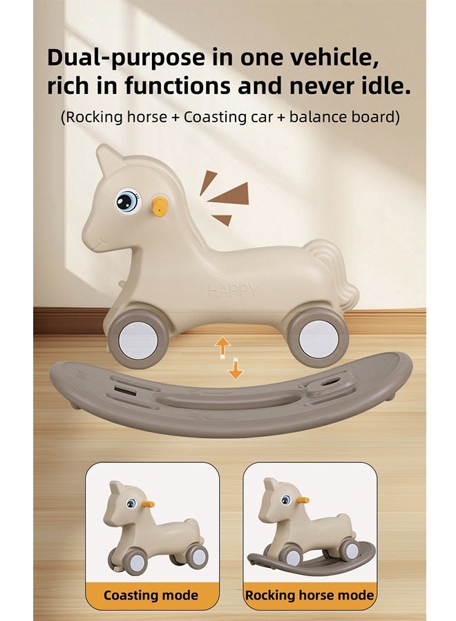 Children's Rocking Horse Toy, 2 in 1 Baby Children's Rocking Horse, Coasting Car, Detachable Balance Plate And Silent Wheel, Anti-Slip Strip, Suitable For 1-6 Years Old Children (Coffee color) - Image 4