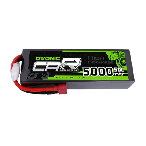 OVONIC 7.4V Lipo Battery 5000mAh 50C 2S Lipo Battery Pack HardCase with Dean-Style T Plug for RC Car Bigfoot Arrma Axial Losi Slash Buggy and Monster Truck - Image 1