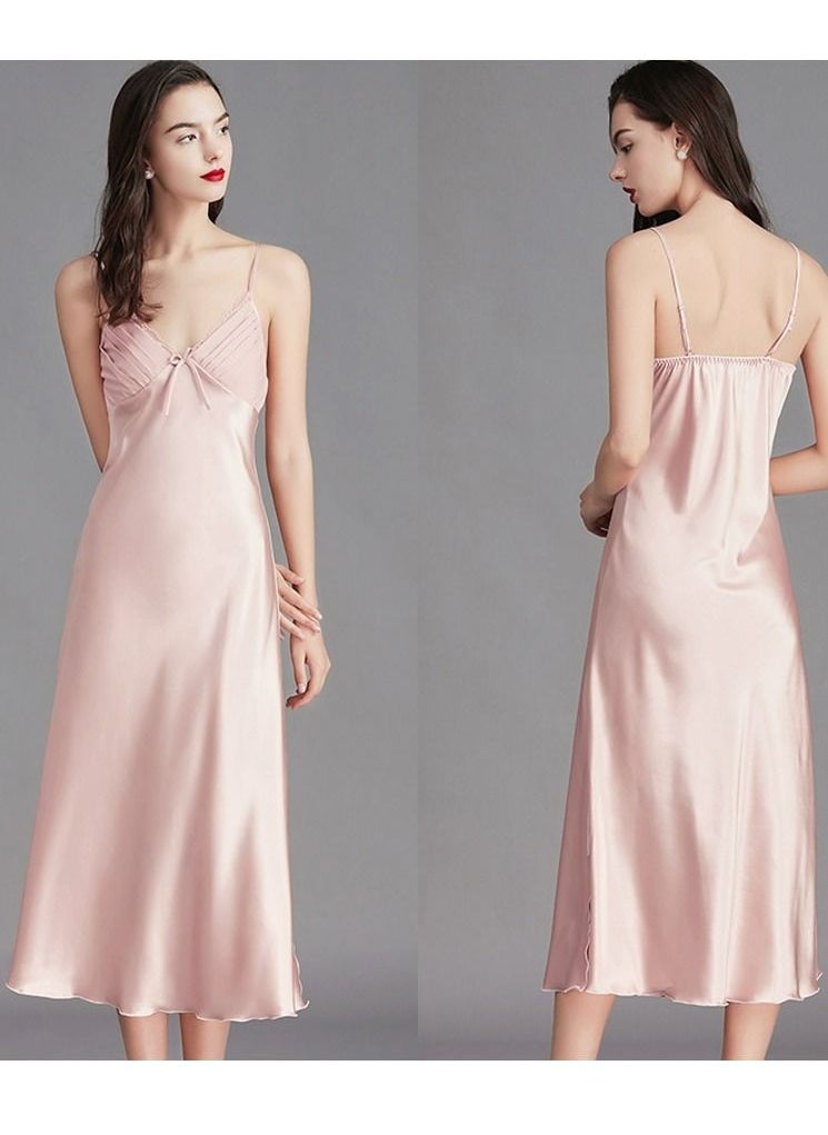 Loquat - Women's Solid Color Nightgown V-Neck Slip Dress Soft Lingerie Midi Sleepwear With Adjustable Strap Light Pink - Image 1