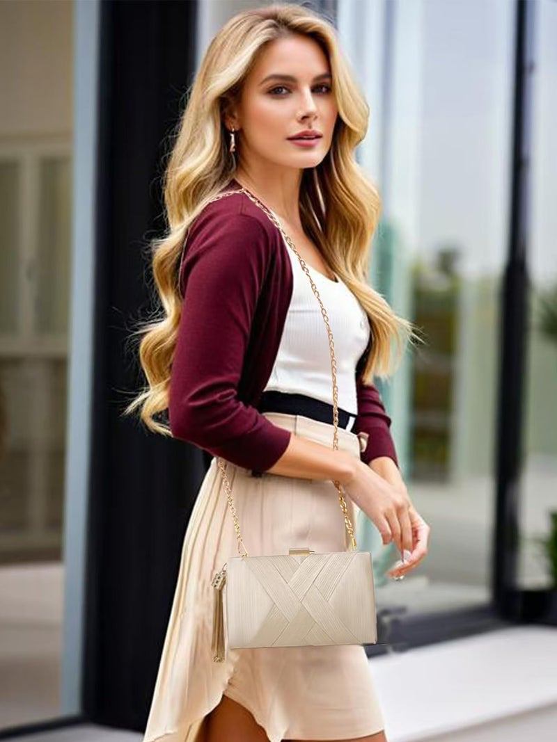 Wytidian Clutch Purses for Women Formal Evening Clutch Purse Shoulder Cross Body Bags for Wedding Party Handbag with Tassel (Champagne Gold) - Image 2