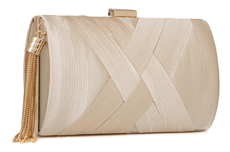 Wytidian Clutch Purses for Women Formal Evening Clutch Purse Shoulder Cross Body Bags for Wedding Party Handbag with Tassel (Champagne Gold) - Image 1