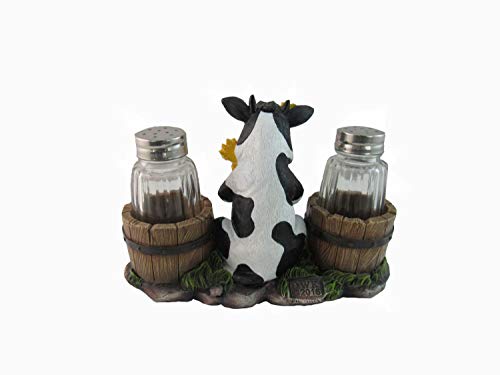 DWK Sunflower Cow Country Decorative Glass Salt Pepper Shakers Holder Resin Figurine - Image 4