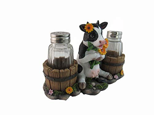 DWK Sunflower Cow Country Decorative Glass Salt Pepper Shakers Holder Resin Figurine - Image 2