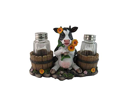 DWK Sunflower Cow Country Decorative Glass Salt Pepper Shakers Holder Resin Figurine - Image 5