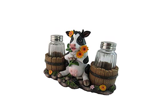 DWK Sunflower Cow Country Decorative Glass Salt Pepper Shakers Holder Resin Figurine - Image 3