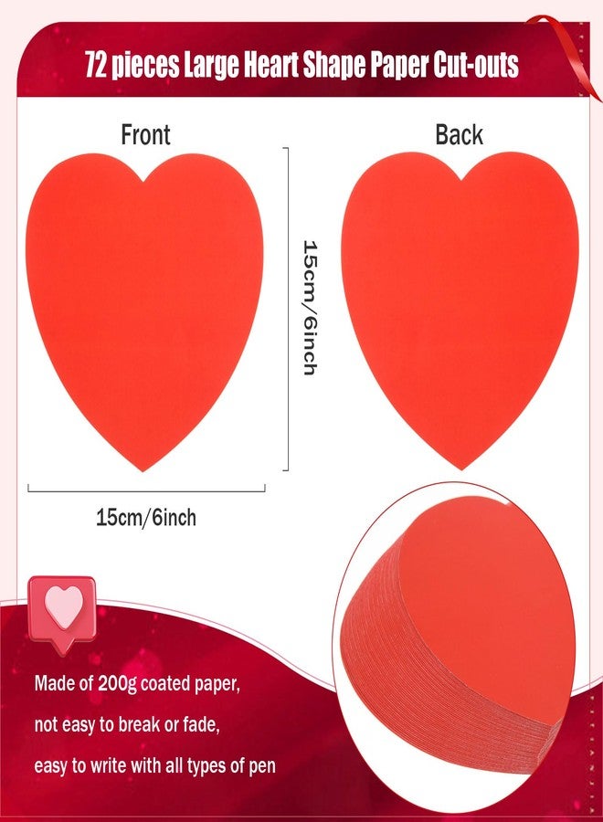 MixTeach 72 Pcs Heart Shapes Cutouts 6 Inch red - Image 2