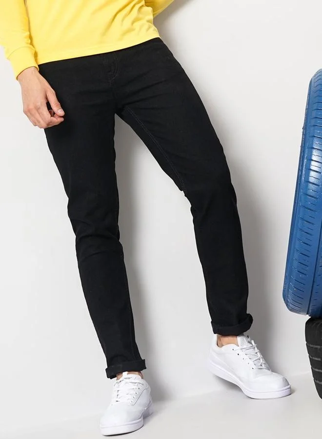 The Indian Garage Co The Indian Garage Co Men Black Mid Rise Slim Fit Solid Jeans