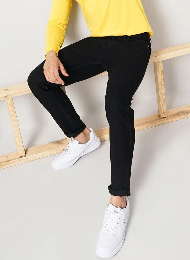The Indian Garage Co The Indian Garage Co Men Black Mid Rise Slim Fit Solid Jeans