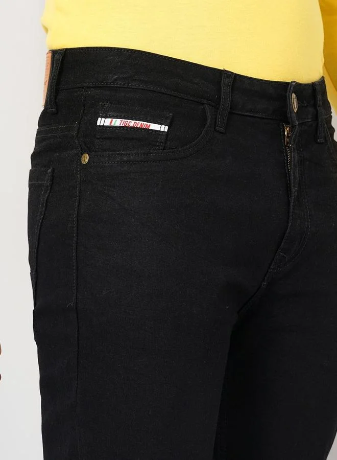 The Indian Garage Co The Indian Garage Co Men Black Mid Rise Slim Fit Solid Jeans