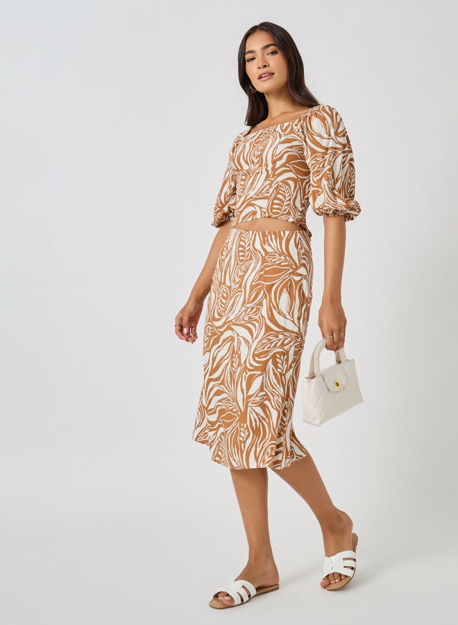 Styli All-Over Print Square Neck Cropped Top and Column Skirt Co-Ords  - Image 1
