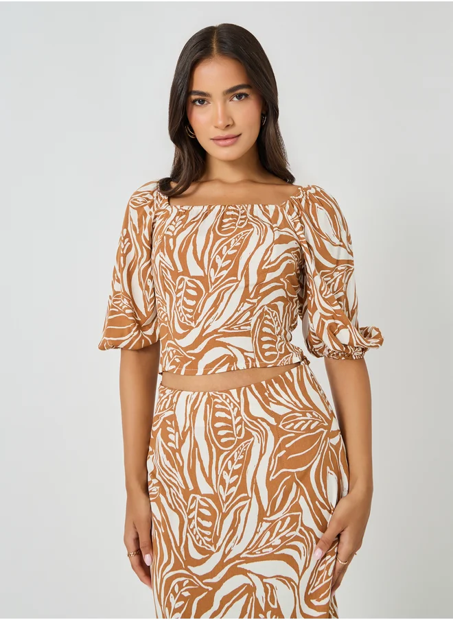 Styli All-Over Print Square Neck Cropped Top and Column Skirt Co-Ords