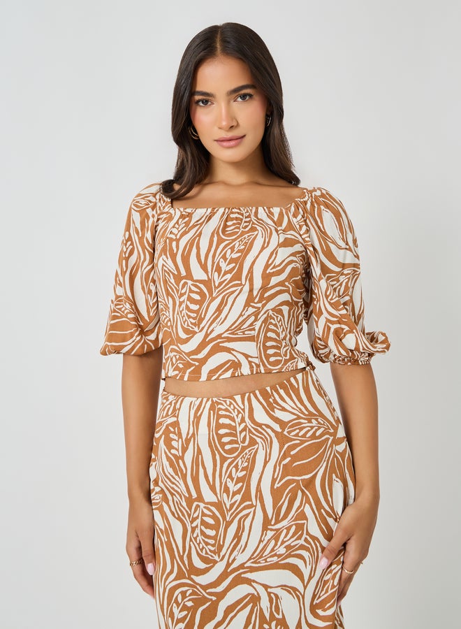 Styli All-Over Print Square Neck Cropped Top and Column Skirt Co-Ords  - Image 2