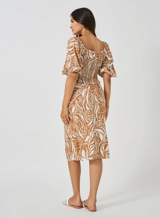 Styli All-Over Print Square Neck Cropped Top and Column Skirt Co-Ords