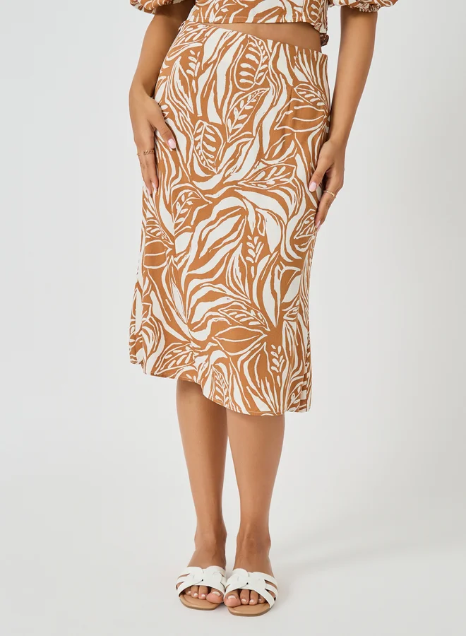 Styli All-Over Print Square Neck Cropped Top and Column Skirt Co-Ords