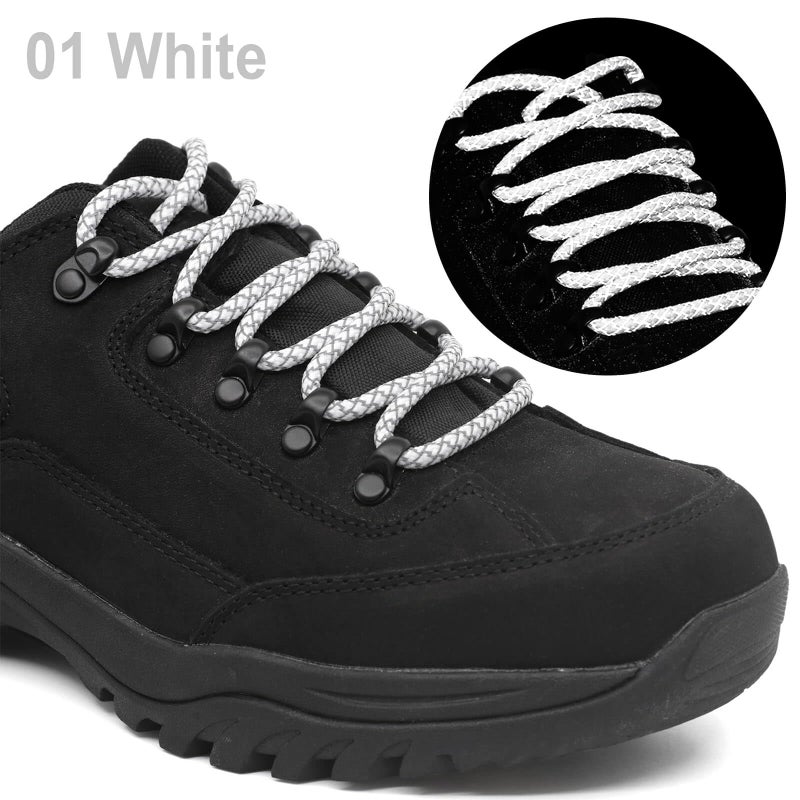 DELELE 2 Pairs 4/25" Thick Round Reflective Shoe Laces White Safety Highlight Rope 47 inches - Image 3