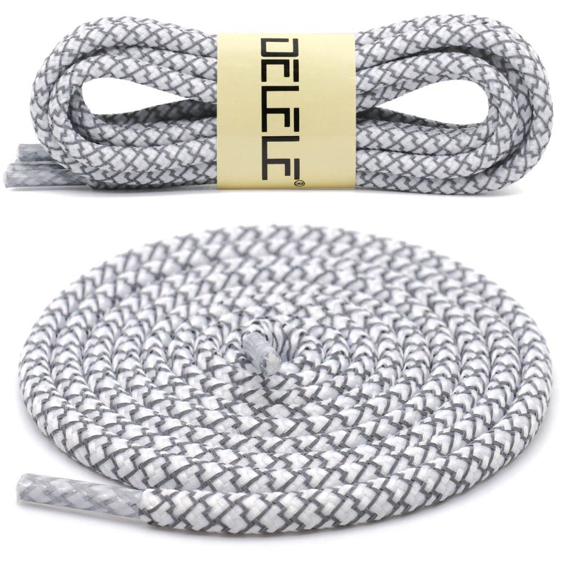 DELELE 2 Pairs 4/25" Thick Round Reflective Shoe Laces White Safety Highlight Rope 47 inches - Image 2