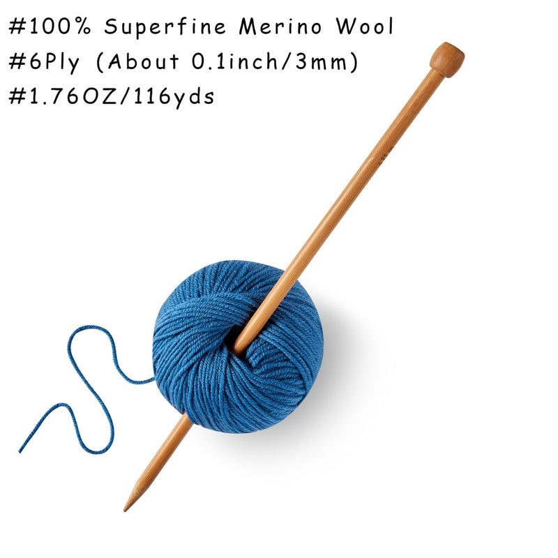 Gisimo 100% Merino Wool Yarn, 6-Ply Luxurious and Soft Yarn for Hand Knitting & Crocheting, 1.76 OZ/50g, 127 yds/116 Meters(Jazz Blue, 1 Ball) - Image 3