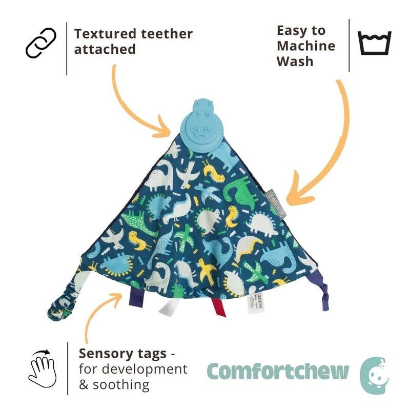 Cheeky Chompers Comfortchew  Baby Lovey with Silicone Teether  Sensory Tags  Soft Fleece Material Attachable Loop Machine Washable  Baby Dino - Image 4