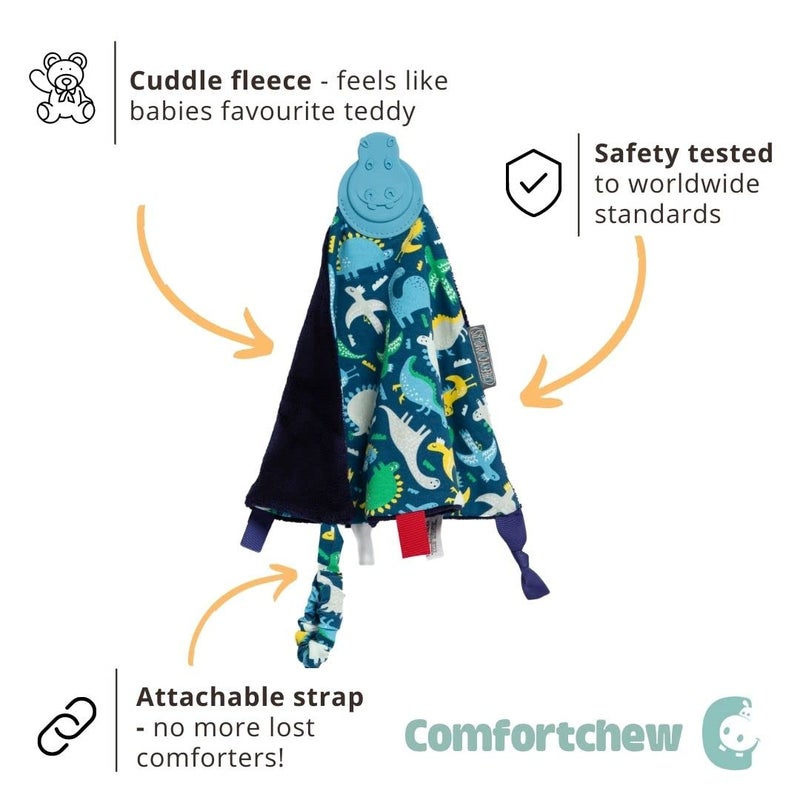 Cheeky Chompers Comfortchew  Baby Lovey with Silicone Teether  Sensory Tags  Soft Fleece Material Attachable Loop Machine Washable  Baby Dino - Image 5