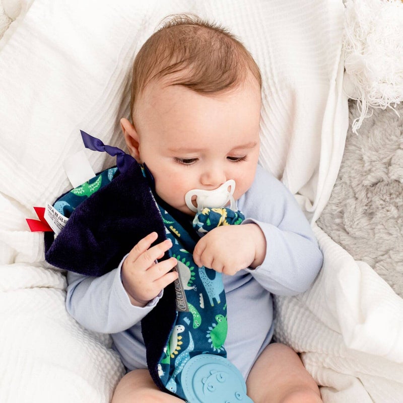 Cheeky Chompers Comfortchew  Baby Lovey with Silicone Teether  Sensory Tags  Soft Fleece Material Attachable Loop Machine Washable  Baby Dino - Image 2