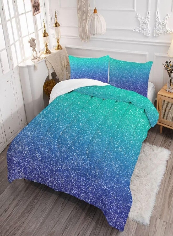 kxry Blue Galaxy Gradient Glitter Color Comforter Sets Twin Size Rainbow Tie Dye Ombre Glitter Bedding Sets Turquoise Glitter Color Bedding Quilt for Kids Teen Girls 1 Comforter+ 1 Pillowcase - Image 2