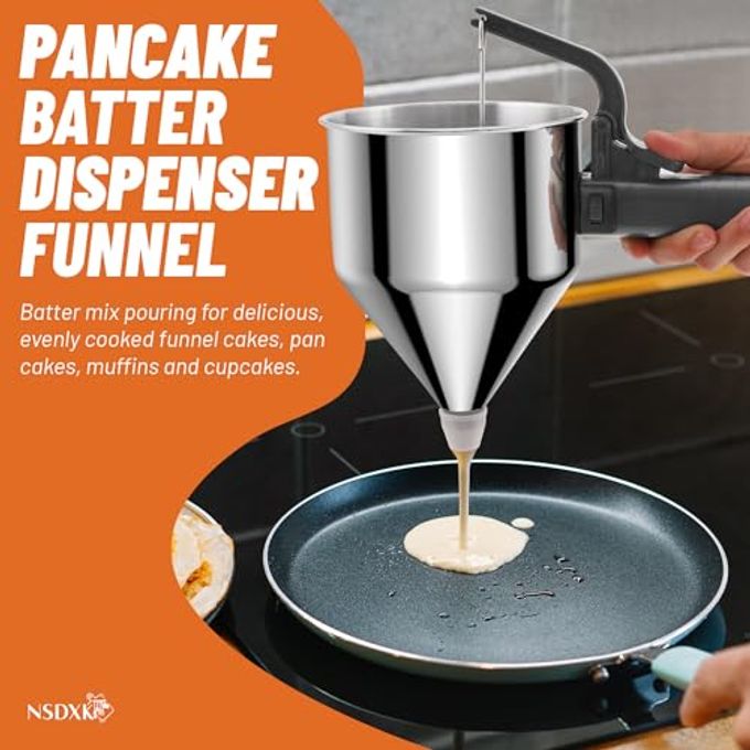 NSDXK 40oz Pancake Batter Dispenser, Stainless Steel Cake Dispenser with Stand, Great for Pancakes, Cupcake, Waffle or Any Baked Goods, Durable, Leak-Free, Space Gray - Image 3