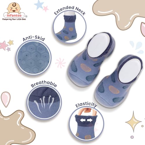 Infantso Polka Dot Anti-Skid Cotton Baby Socks Shoes with Lightweight Soft Sole for New Born 0-2 Years, Ankle Socks for Infants Shower Gifts, Walking Baby Sneakers 18-24 M - Image 4