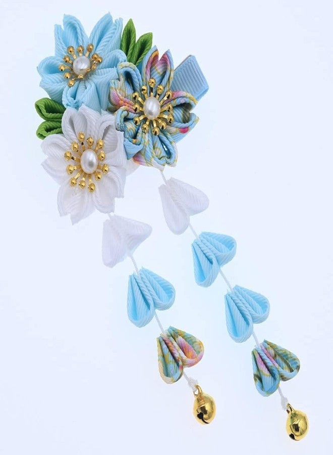 MIAO WU Japanese Classical Kimono Flower Tassel Hair Clip Headwear, Bridal Wedding Hanfu Cosplay Hairpin Hair Accessories Ornament Decor (Blue) - Image 3