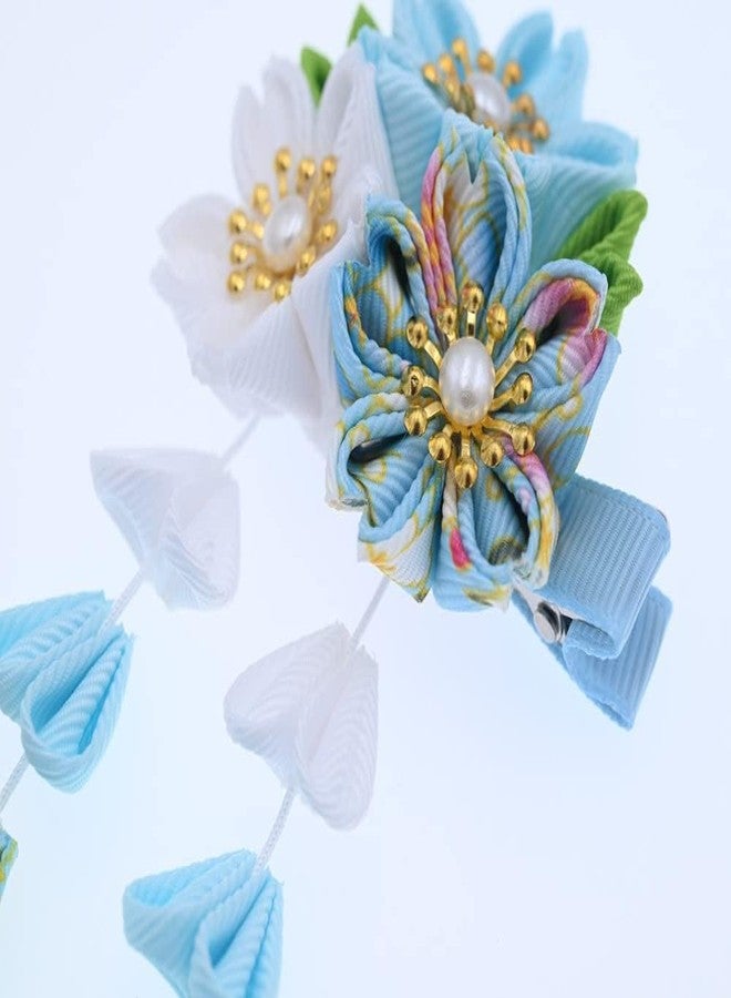 MIAO WU Japanese Classical Kimono Flower Tassel Hair Clip Headwear, Bridal Wedding Hanfu Cosplay Hairpin Hair Accessories Ornament Decor (Blue) - Image 4